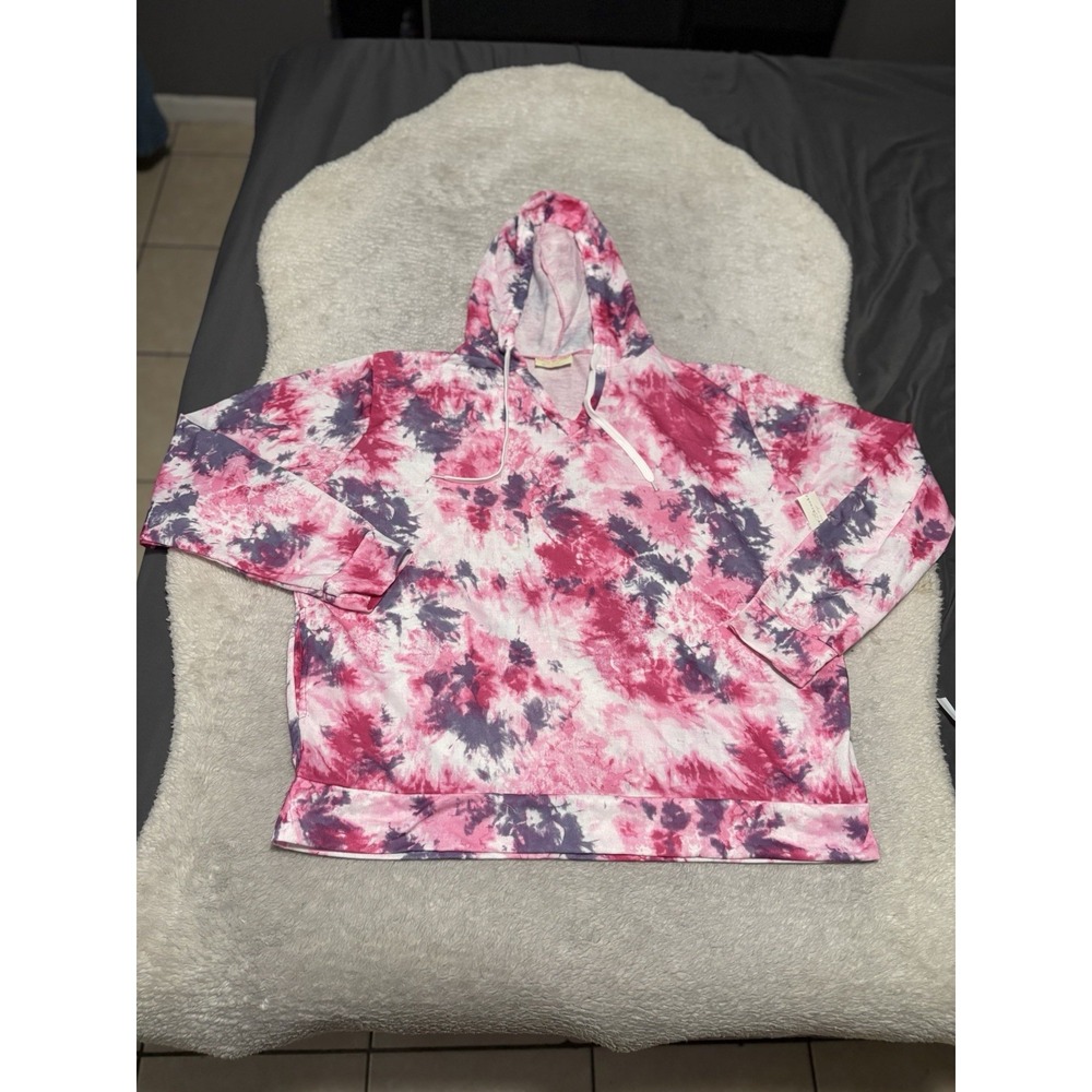 Bobbie Brooks 2X Plus Size Pink Tie Dye Lightweight Hoodie Sweatshirt Pullover
